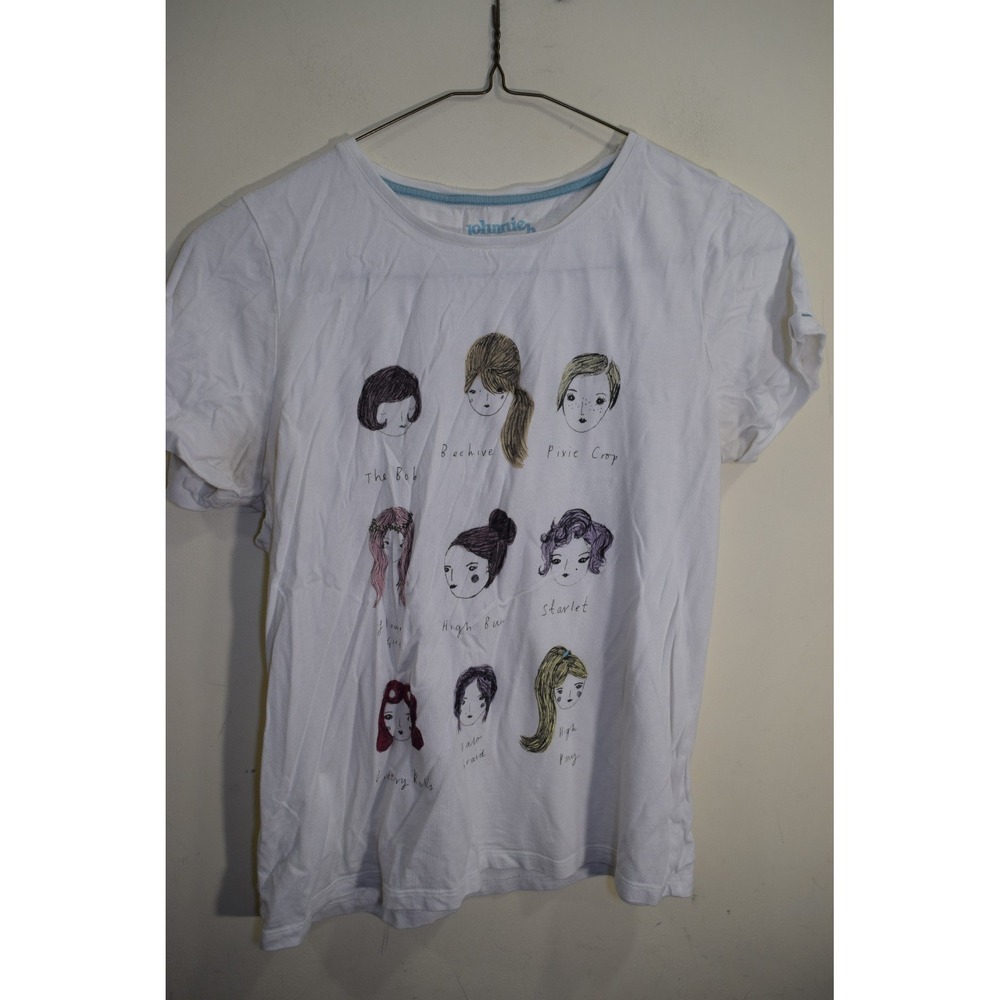 Johnnie B Mini Boden Hair Styles Graphic T Shirt GIRLS 15 16 White FLAW